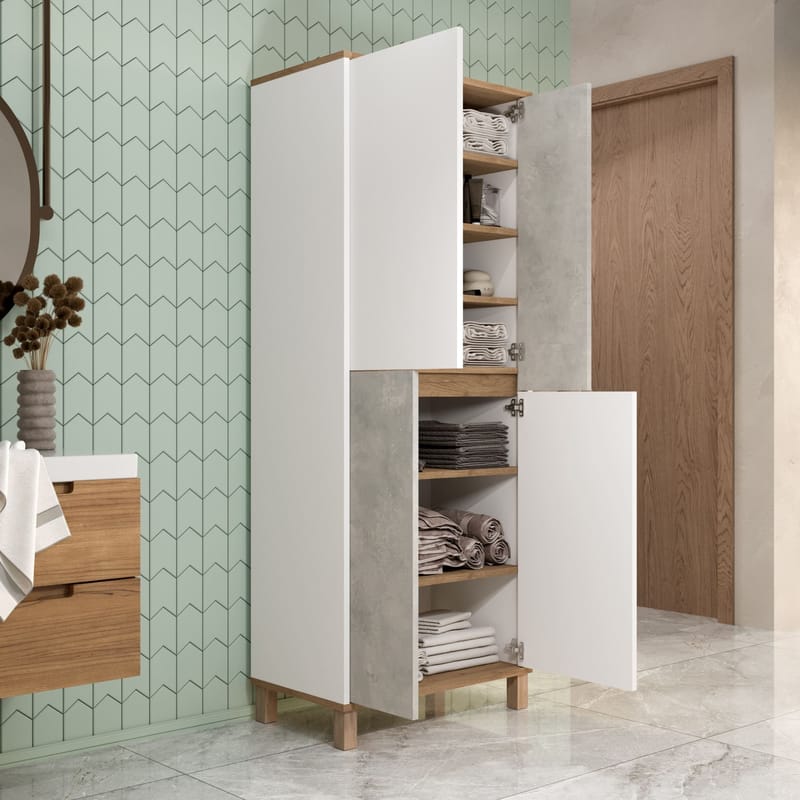 Flerbruks skap Hanah Home Nord (69,7 x 175 x 40 cm) Hvit eik grå - Hvit / eik / grå - Hus & oppussing - Kjøkken & bad - Kjøkken & vaskerom