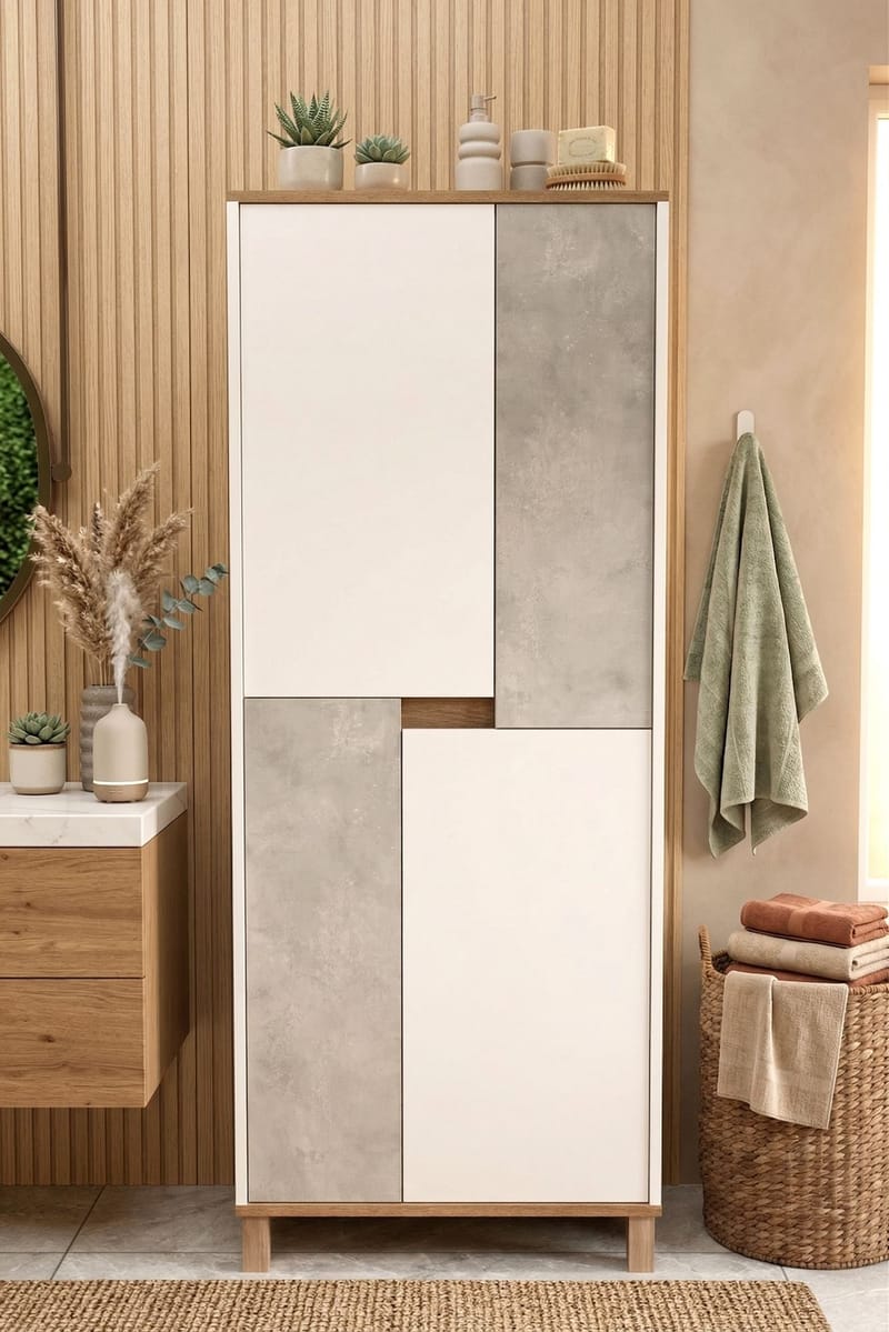 Flerbruks skap Hanah Home Nord (69,7 x 175 x 40 cm) Hvit eik grå - Hvit / eik / grå - Hus & oppussing - Kjøkken & bad - Kjøkken & vaskerom