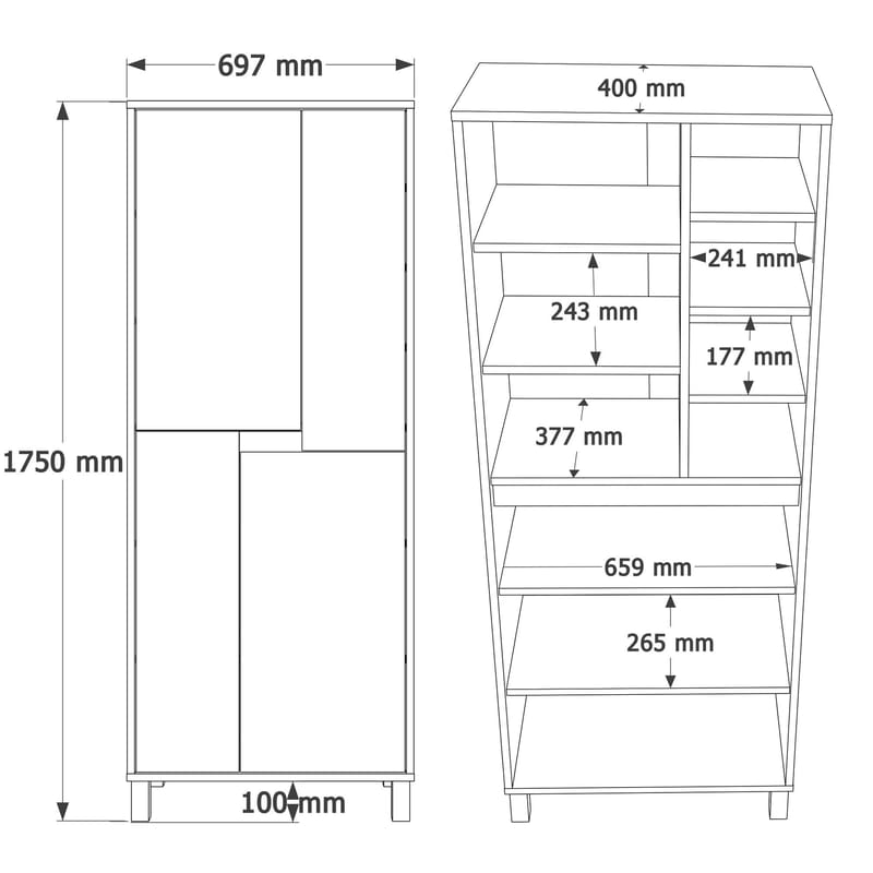 Flerbruks skap Hanah Home Nord (69,7 x 175 x 40 cm) Hvit eik grå - Hvit / eik / grå - Hus & oppussing - Kjøkken & bad - Kjøkken & vaskerom