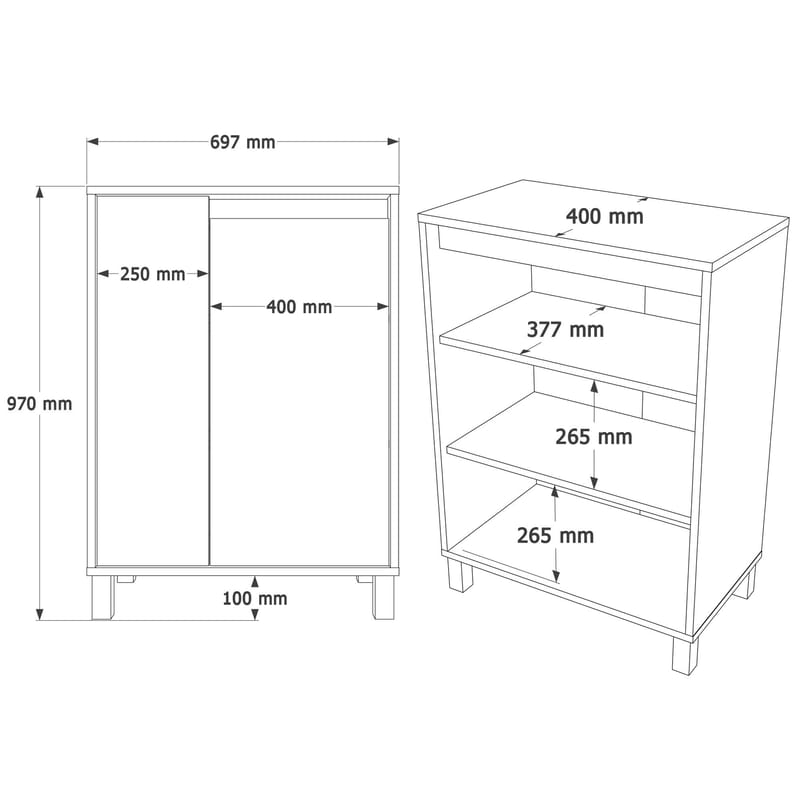 Flerbruks skap Hanah Home Nord (69,7 x 97 x 40 cm) Hvit eik grå - Hvit eik grå - Hus & oppussing - Kjøkken & bad - Kjøkken & vaskerom