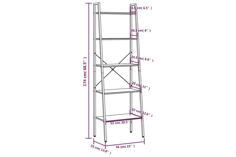 beBasic Gulvhylle 5 etasjer lysebrun og svart 56x35x174 cm - Brun - Kjøkkenhylle - Hylleplan & hyllekonsoll