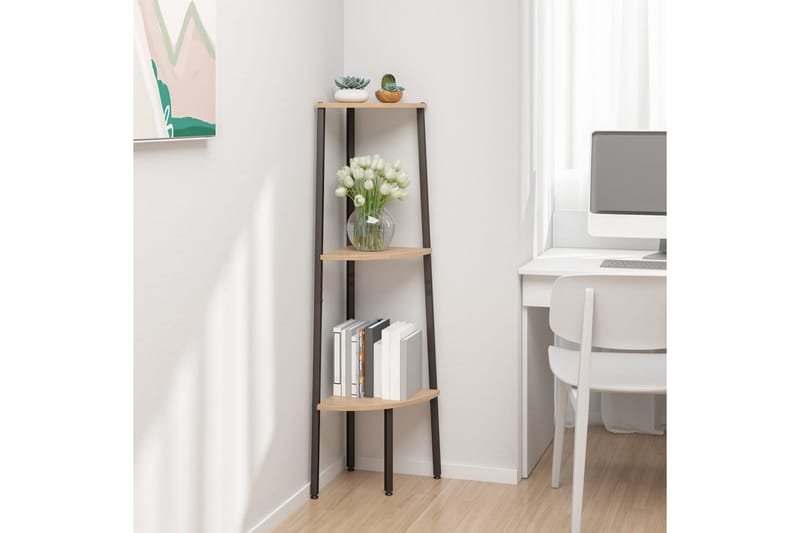 beBasic Hjørnehylle 3 etasjer lysebrun og svart 45,5x31,5x120 cm - Brun - Oppbevaring - Hyller - Hjørnehylle