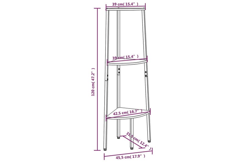 beBasic Hjørnehylle 3 etasjer svart 45,5x31,5x120 cm - Svart - Oppbevaring - Hyller - Hjørnehylle