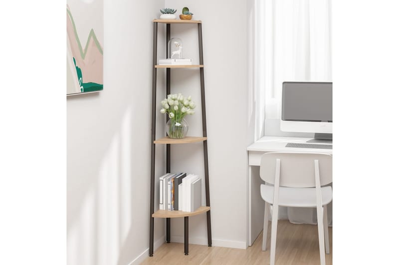 beBasic Hjørnehylle 4 etasjer lysebrun og svart 45,5x31,5x150 cm - Brun - Oppbevaring - Hyller - Hjørnehylle