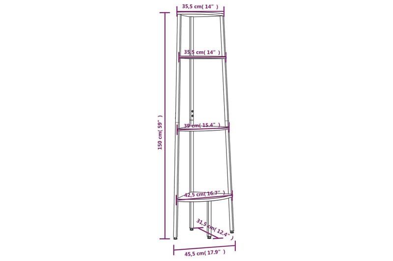beBasic Hjørnehylle 4 etasjer lysebrun og svart 45,5x31,5x150 cm - Brun - Oppbevaring - Hyller - Hjørnehylle