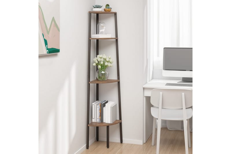 beBasic Hjørnehylle 4 etasjer mørkebrun og svart 45,5x31,5x150 cm - Brun - Oppbevaring - Hyller - Hjørnehylle