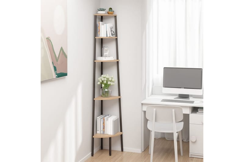 beBasic Hjørnehylle 5 etasjer lysebrun og svart 45,5x31,5x180 cm - Brun - Oppbevaring - Hyller - Hjørnehylle