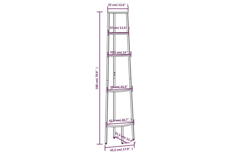 beBasic Hjørnehylle 5 etasjer svart 45,5x31,5x180 cm - Svart - Oppbevaring - Hyller - Hjørnehylle