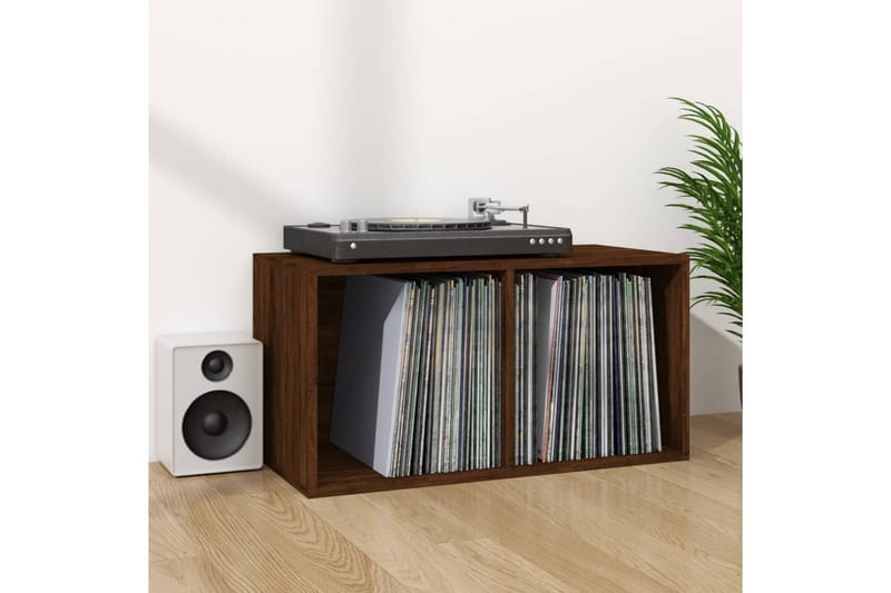 beBasic Oppbevaringsboks for vinyl brun eik 71x34x36 cm konstruert tre - Brun - Kjøkkenhylle - Hylleplan & hyllekonsoll