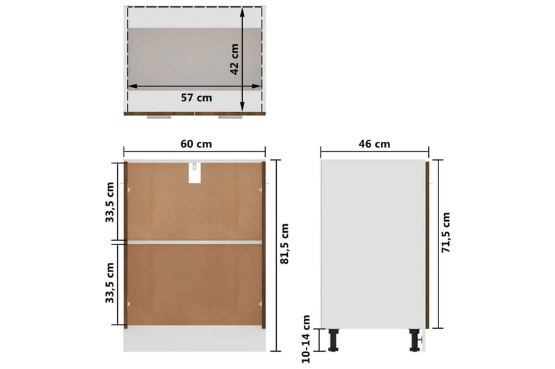 beBasic Underskap brun eik 60x46x81,5 cm konstruert tre - Brun - Kjøkkenskap