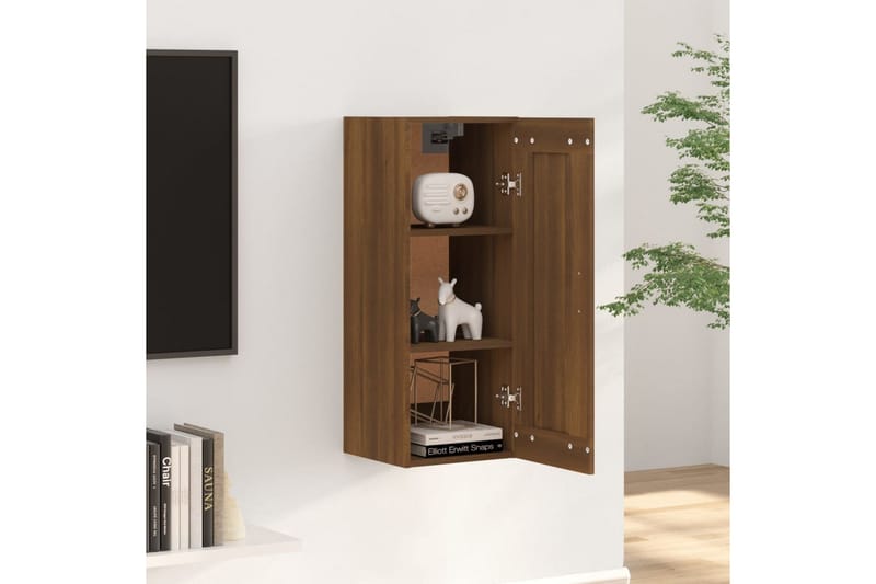 beBasic Vegghengt skap brun eik 35x34x90 cm konstruert tre - Brun - Oppbevaring - Hyller - Hylleplan & hyllekonsoll