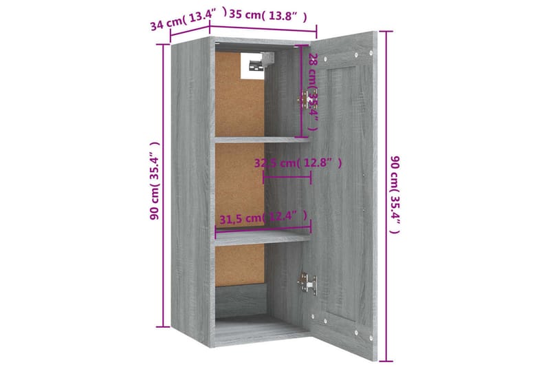 beBasic Vegghengt skap grå sonoma 35x34x90 cm konstruert tre - GrÃ¥ - Oppbevaring - Hyller - Hylleplan & hyllekonsoll