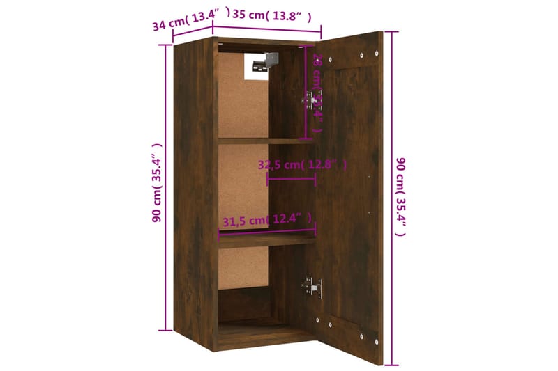 beBasic Vegghengt skap røkt eik 35x34x90 cm konstruert tre - Brun - Oppbevaring - Hyller - Hylleplan & hyllekonsoll