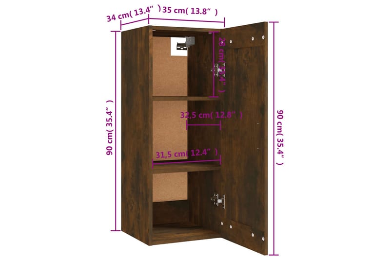 beBasic Vegghengt skap røkt eik 35x34x90 cm konstruert tre - Brun - Kjøkkenhylle - Hylleplan & hyllekonsoll