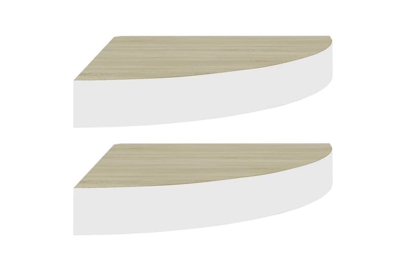 Hjørnehyller vegghengt 2 stk eik og hvit 35x35x3,8 cm MDF - Hvit - Oppbevaring - Hyller - Hjørnehylle