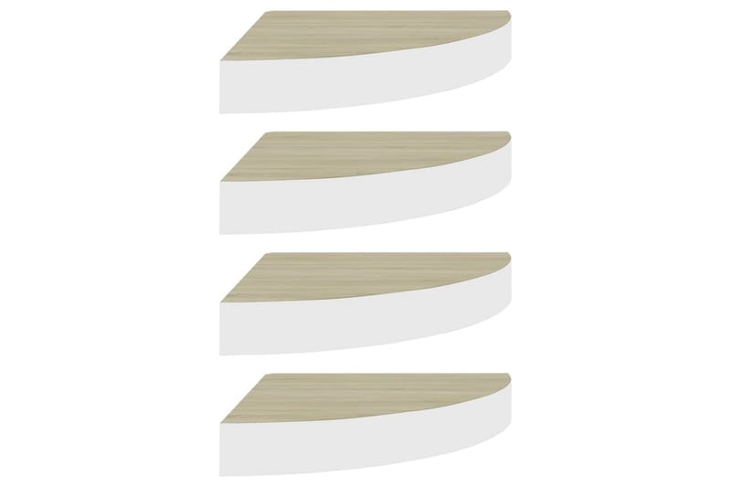Hjørnehyller vegghengt 4 stk eik og hvit 25x25x3,8 cm MDF - Hvit - Oppbevaring - Hyller - Hjørnehylle