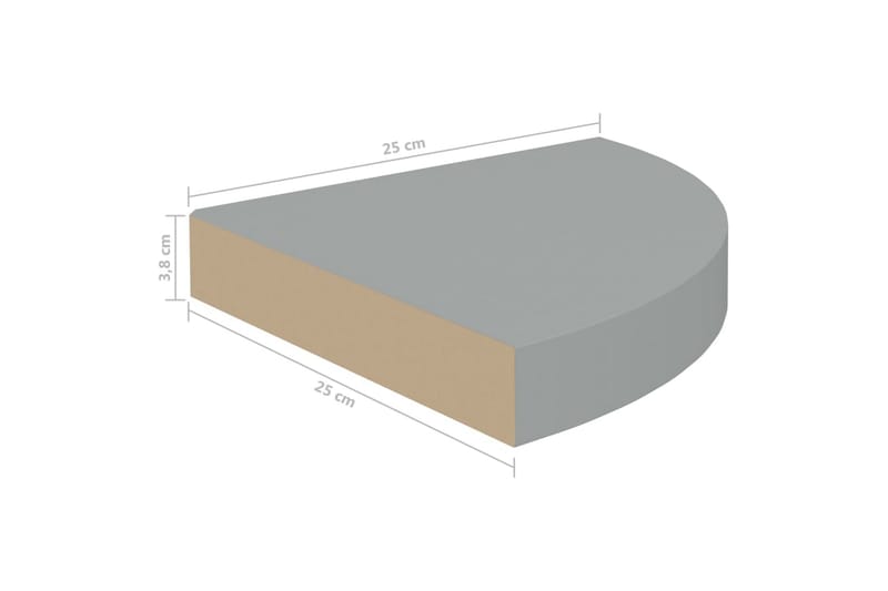 Flytende vegghyller 2 stk grå 25x25x3,8 cm MDF - Grå - Oppbevaring - Hyller - Hjørnehylle