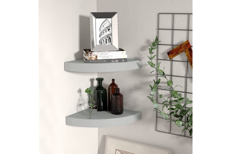 Flytende vegghyller 2 stk grå 25x25x3,8 cm MDF - Grå - Oppbevaring - Hyller - Hjørnehylle