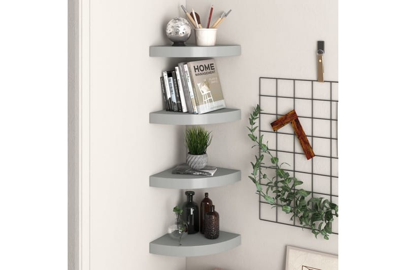 Flytende vegghyller 4 stk grå 25x25x3,8 cm MDF - Grå - Oppbevaring - Hyller - Hjørnehylle