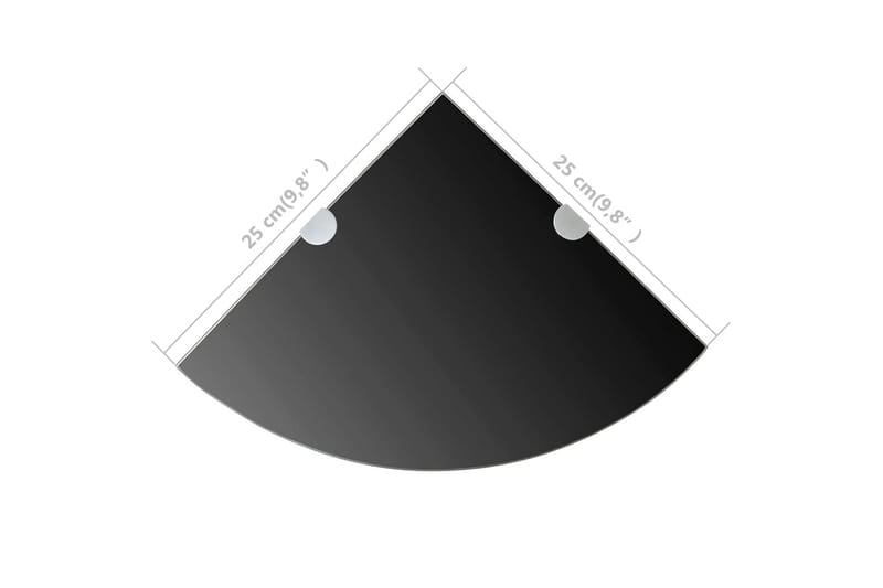 Hjørnehylle med kromstøtter svart glass 25x25 cm - Kjøkkenhylle - Hjørnehylle