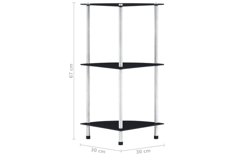 Hylle 3 etasjer svart 30x30x67 cm herdet glass - Oppbevaring - Hyller - Hjørnehylle