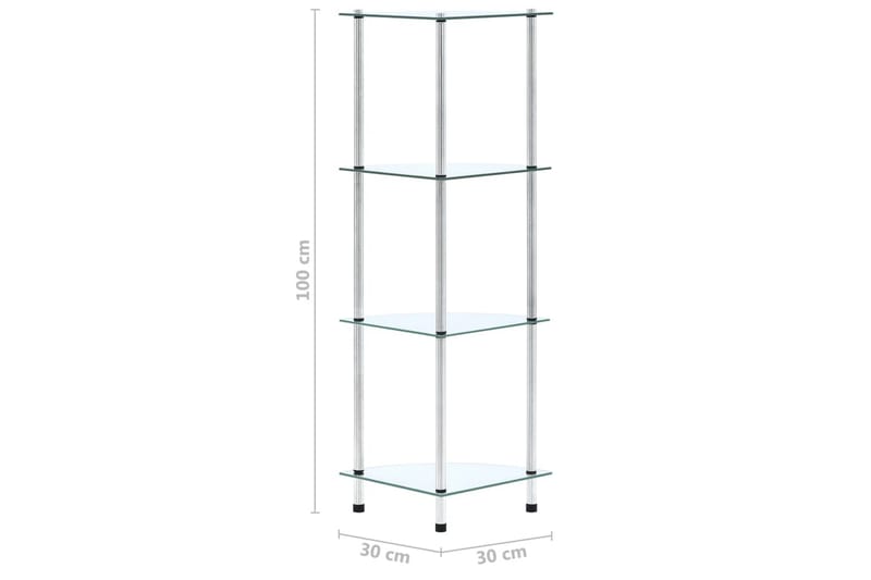 Hylle 4 etasjer gjennomsiktig 30x30x100 cm herdet glass - Oppbevaring - Hyller - Hjørnehylle