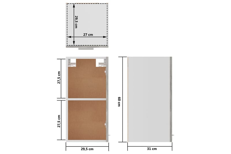 Kjøkkenskap betonggrå 29,5x31x60 cm sponplate - Grå - Kjøkkenskap