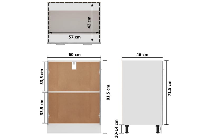 Kjøkkenskap betonggrå 60x46x81,5 cm sponplate - Grå - Kjøkkenskap