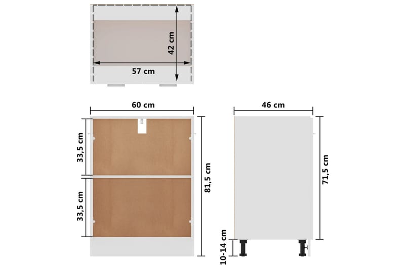 Kjøkkenskap høyglans hvit 60x46x81,5 cm sponplate - Hvit - Kjøkkenskap