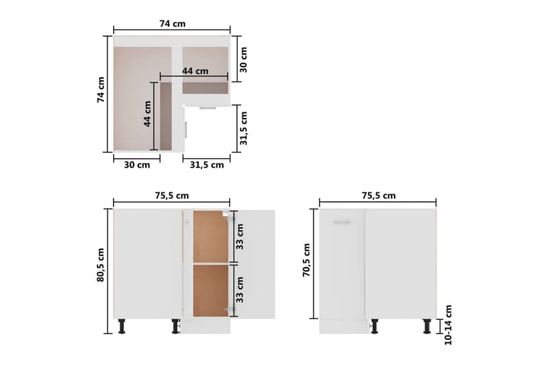 Kjøkkenskap høyglans hvit 75,5x75,5x80,5 cm sponplate - Hvit - Kjøkkenskap