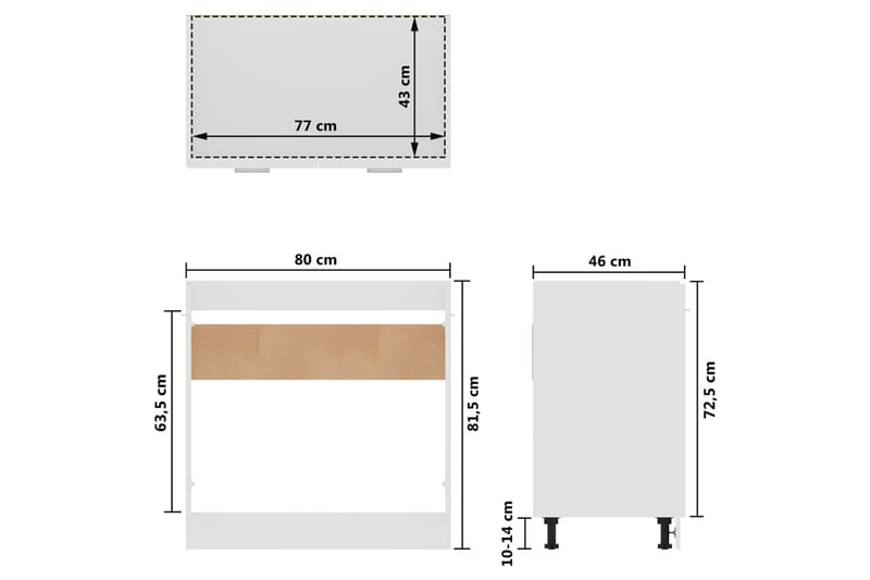 Kjøkkenskap høyglans hvit 80x46x81,5 cm sponplate - Hvit - Kjøkkenskap