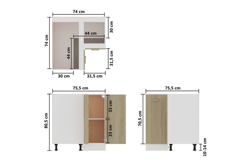 Kjøkkenskap sonoma eik 75,5x75,5x80,5 cm sponplate - Brun - Kjøkkenskap