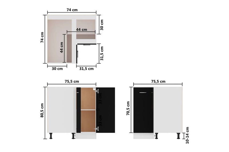 Kjøkkenskap svart 75,5x75,5x80,5 cm sponplate - Svart - Kjøkkenskap