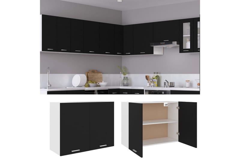 Kjøkkenskap svart 80x31x60 cm sponplate - Svart - Kjøkkenskap