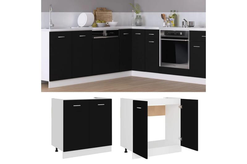 Kjøkkenskap svart 80x46x81,5 cm sponplate - Svart - Kjøkkenskap