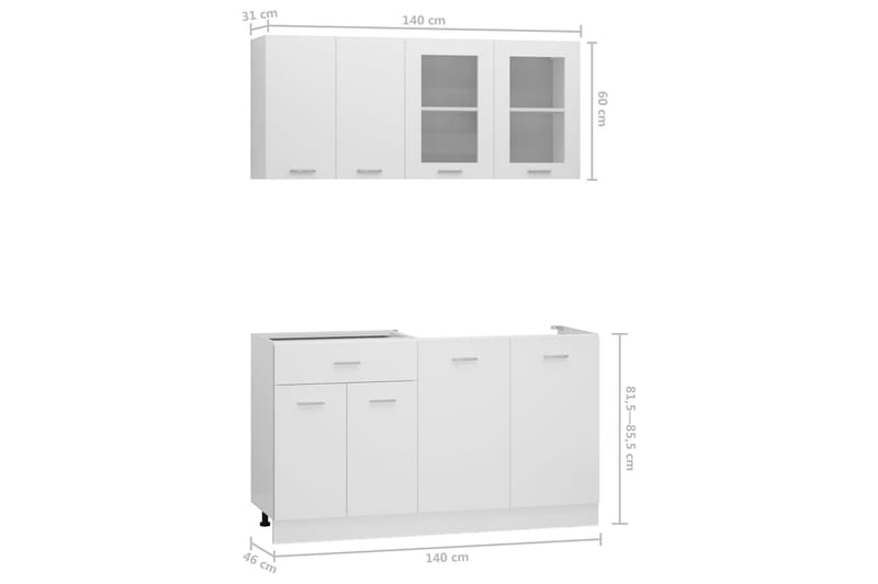Kjøkkenskapsett 4 deler hvit sponplate - Hvit - Kjøkkenskap