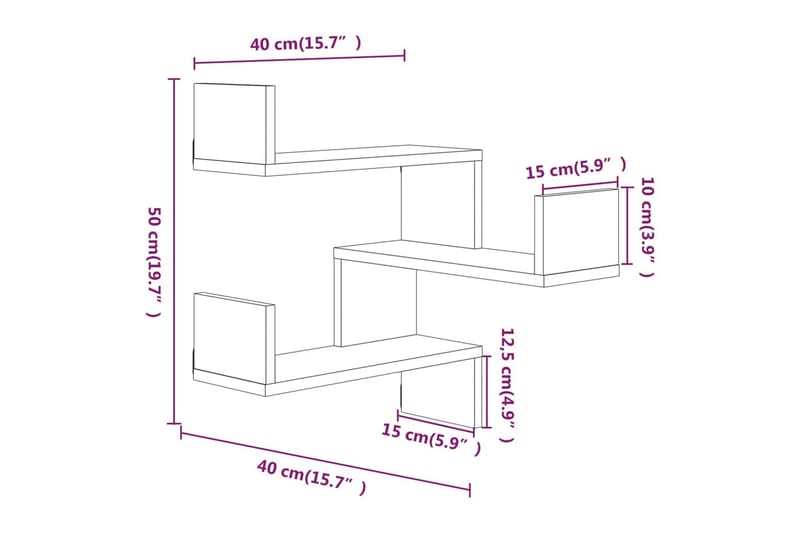 Vegg hjørnehyller 2 stk røkt eik 40x40x50 cm konstruert tre - Brun - Oppbevaring - Hyller - Hjørnehylle