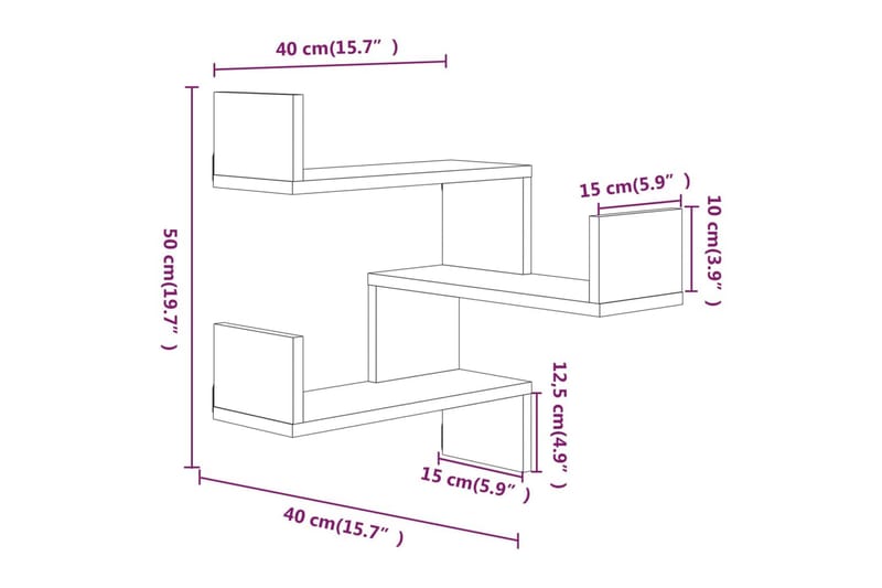 Vegg hjørnehyller 2 stk røkt eik 40x40x50 cm konstruert tre - Brun - Kjøkkenhylle - Hjørnehylle