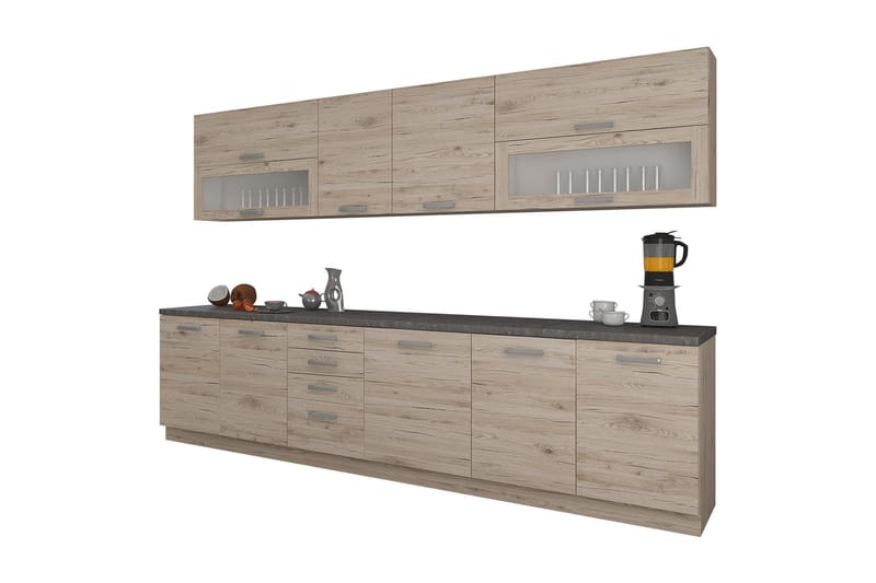 Croignon Kjøkkenmøbler 260 cm, Beige / Grå