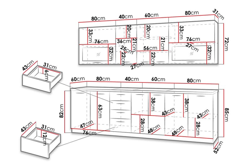 Croignon Kjøkkenmøbler 260 cm - Beige / Grå - Hus & oppussing - Kjøkken & bad - Kjøkken & vaskerom - Kjøkkenmøbler