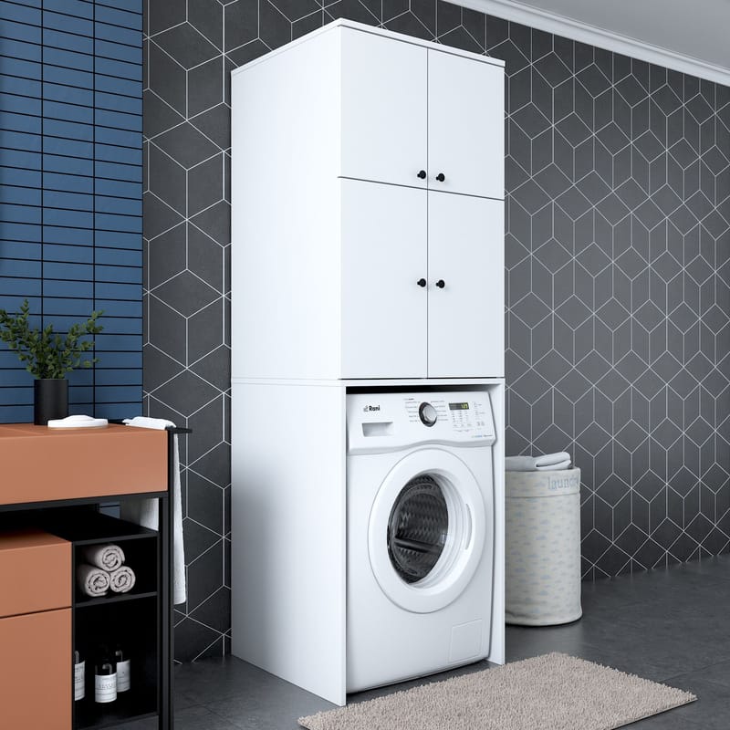 Vaskemaskinskap Wallxpert Cleo Shelf (65 x 193,6 x 62,5 cm) Hvit - Hvit - Hus & oppussing - Kjøkken & bad - Kjøkken & vaskerom