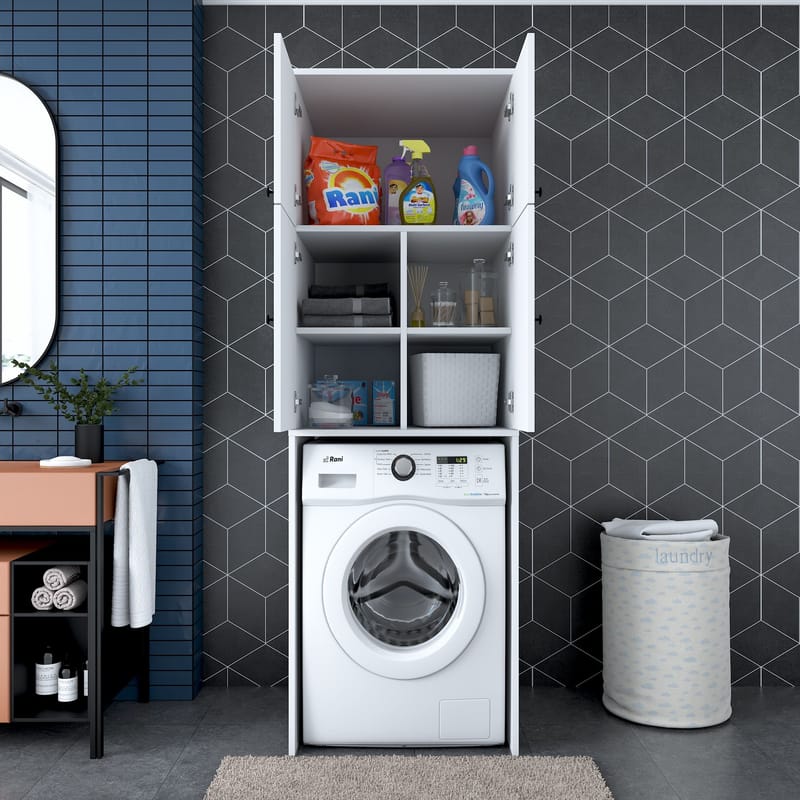 Vaskemaskinskap Wallxpert Cleo Shelf (65 x 193,6 x 62,5 cm) Hvit - Hvit - Hus & oppussing - Kjøkken & bad - Kjøkken & vaskerom