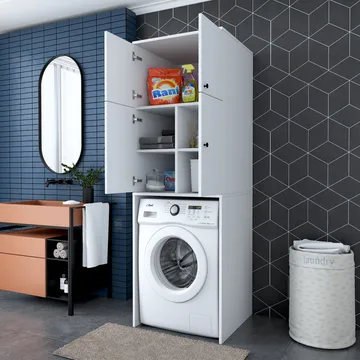 Vaskemaskinskap Wallxpert Cleo Shelf (65 x 193,6 x 62,5 cm) Hvit - Hvit - Hus & oppussing - Kjøkken & bad - Kjøkken & vaskerom