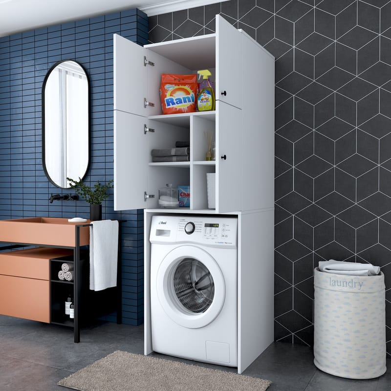 Vaskemaskinskap Wallxpert Cleo Shelf (65 x 193,6 x 62,5 cm) Hvit - Hvit - Hus & oppussing - Kjøkken & bad - Kjøkken & vaskerom