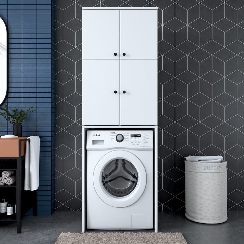 Vaskemaskinskap Wallxpert Cleo Shelf (65 x 193,6 x 62,5 cm) Hvit - Hvit - Hus & oppussing - Kjøkken & bad - Kjøkken & vaskerom