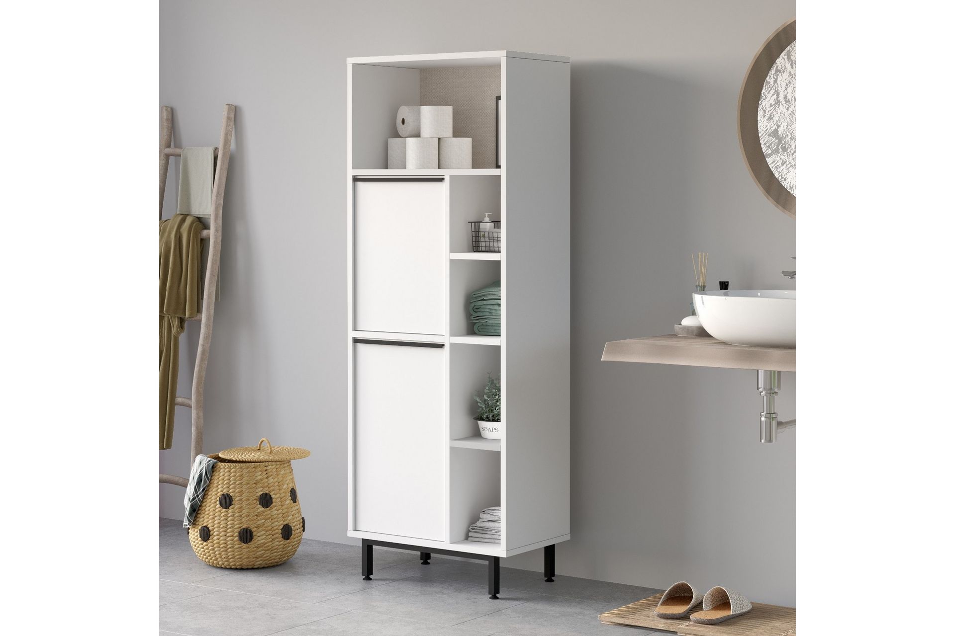 Liyakat Høyskap Baderom 161,6 cm - Hvit - Hus & oppussing - Kjøkken & bad - Baderom - Baderomsmøbler & baderomsinnredning - Baderomsskap