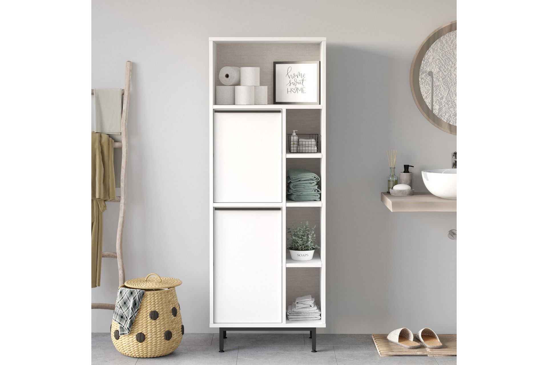 Liyakat Høyskap Baderom 161,6 cm - Hvit - Hus & oppussing - Kjøkken & bad - Baderom - Baderomsmøbler & baderomsinnredning - Baderomsskap