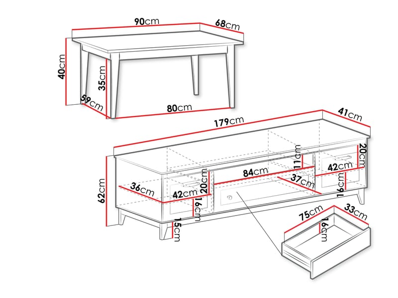 Zeylor Møbelsett for Stue - Møbler - Møbelsett - Møbelsett til stue