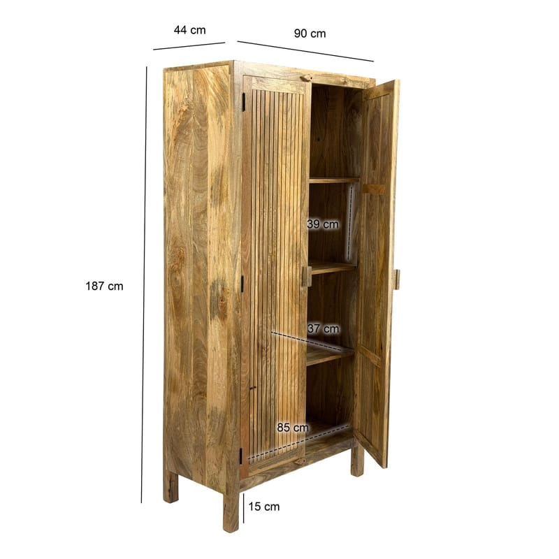 Livira oppbevaringsskap 90x187 cm ribbedesign landlig stil - naturbrun - Hus & oppussing - Kjøkken & bad - Kjøkken & vaskerom