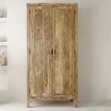 Livira oppbevaringsskap 90x187 cm ribbedesign landlig stil - naturbrun - Hus & oppussing - Kjøkken & bad - Kjøkken & vaskerom